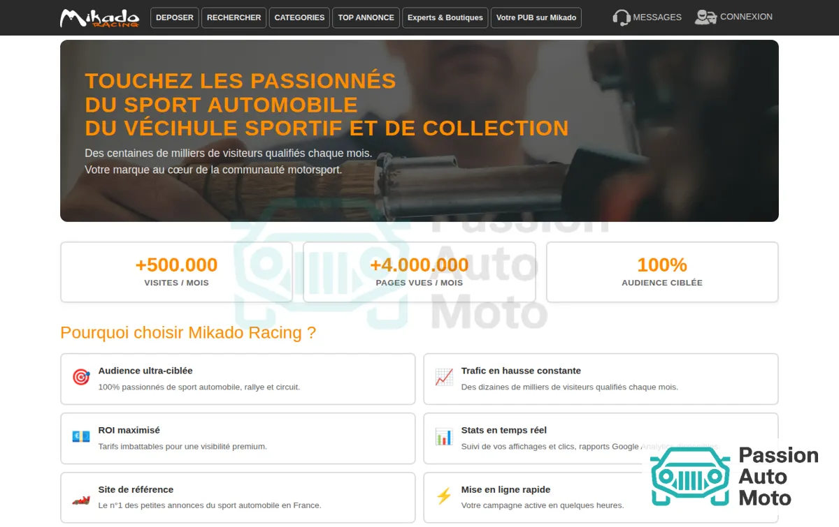 Capture : Communiquez sur Mikado Racing - Le site n°1 des petites annonces du sport automobile - pièces et voitures de course à ve